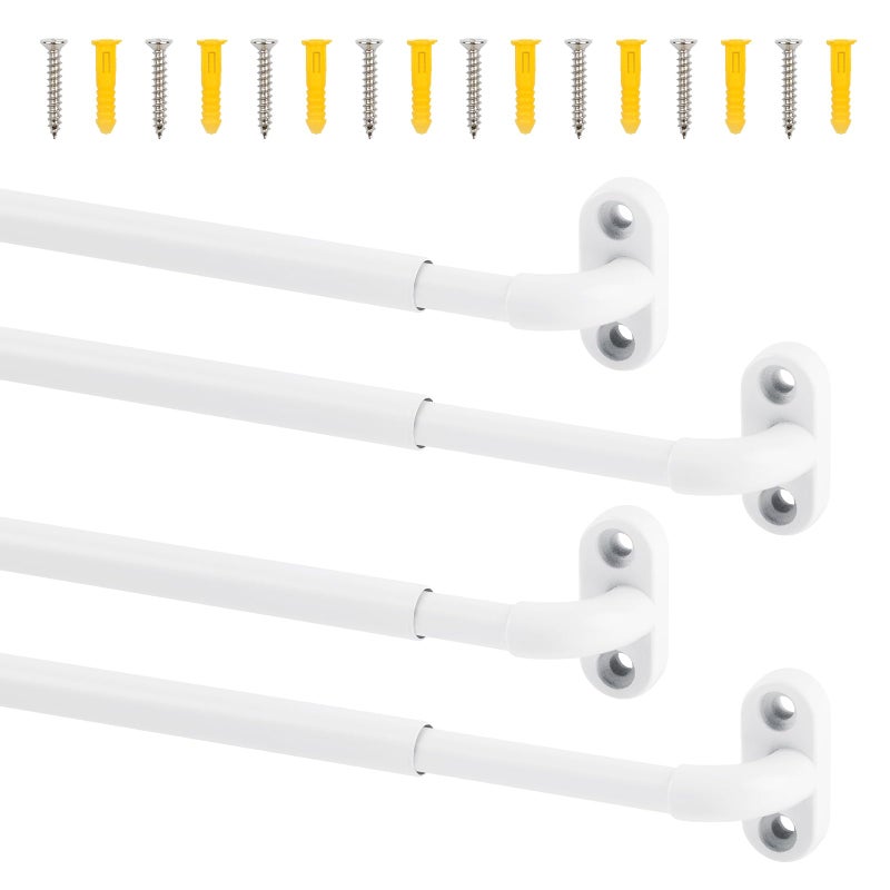 TYRON TYRON TYRON 4 Pack Screwed Sash Curtain Rod Adjustable 12-18 Inch, 3/8 In. Diameter, Small Front Door Curtain Rod (White) - Image 1